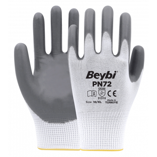 Beybi PN72 Gri Polyester Örme Nitril Eldiven